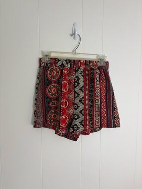SHEIN High-Waist Silky Red Multi-Pattern Elastic Shorts